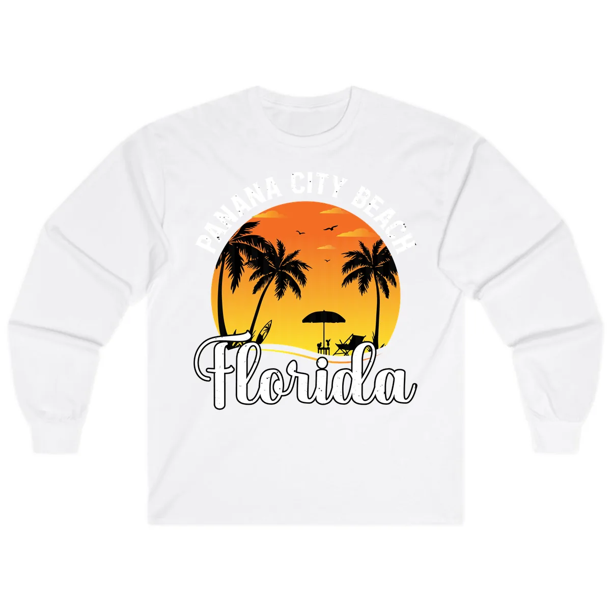 Panama City Beach Tiki Sunset Long Sleeve in White