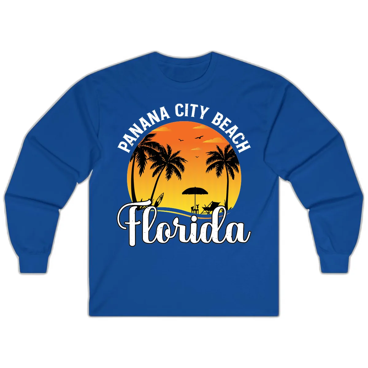 Panama City Beach Tiki Sunset Long Sleeve in Royal