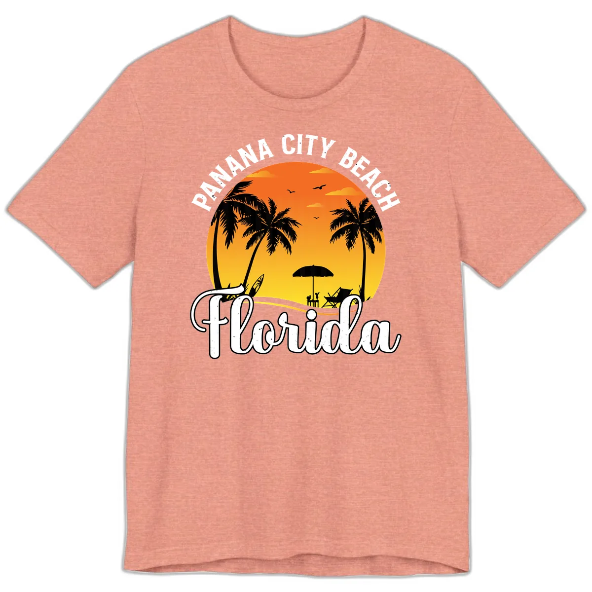 Panama City Beach Tiki Sunset Premium T-Shirt in Heather Sunset
