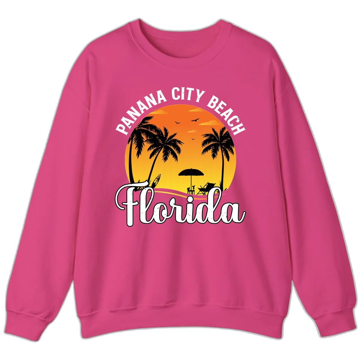 Panama City Beach Tiki Sunset Sweatshirt in Heliconia
