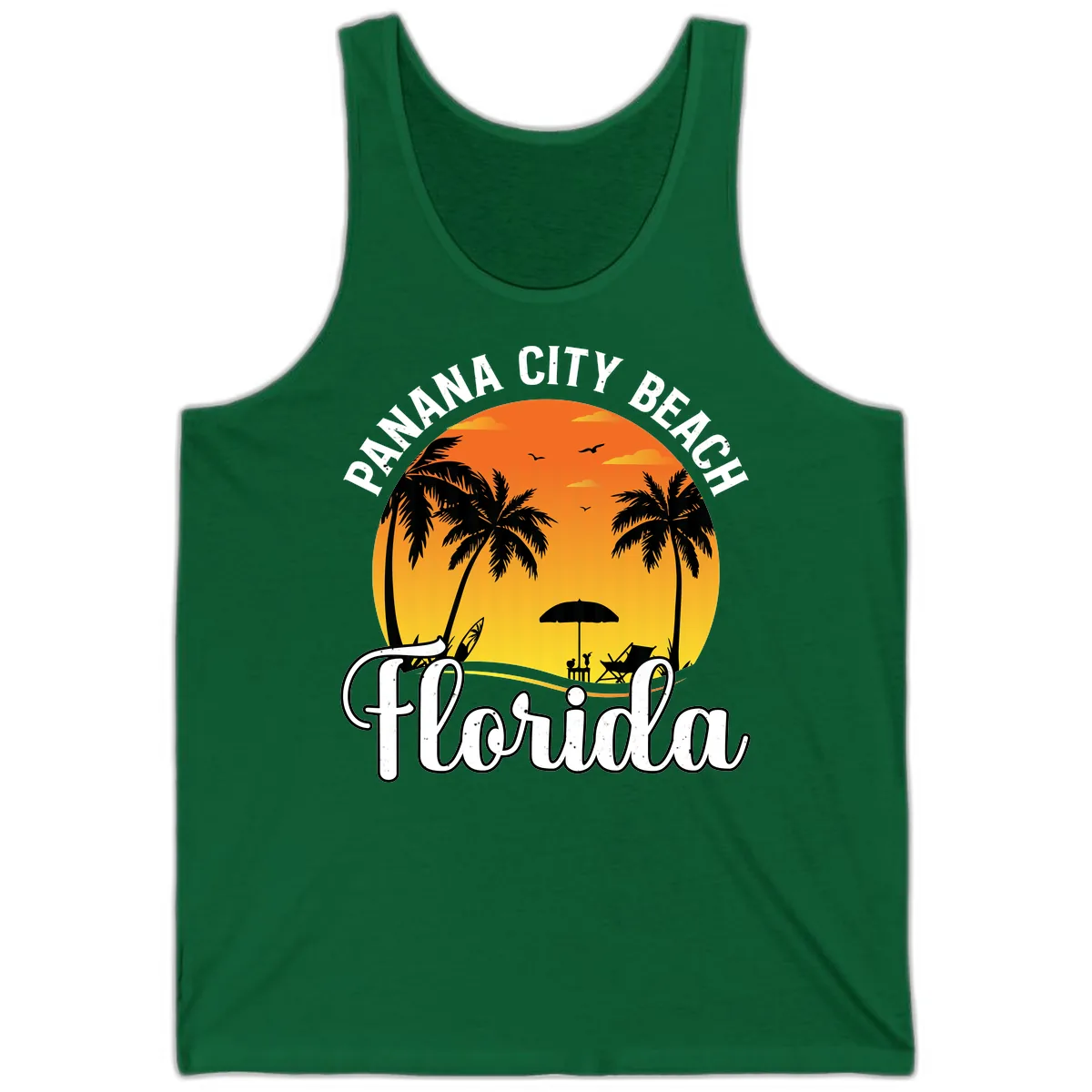 Panama City Beach Tiki Sunset Tank in Kelly