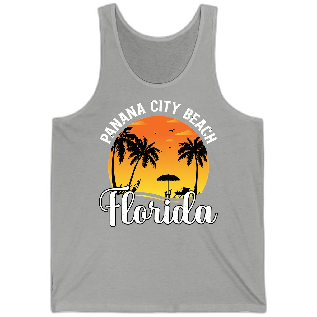 Panama City Beach Tiki Sunset Tank in Athletic Heather