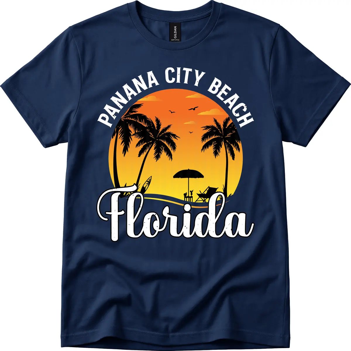 Panama City Beach Tiki Sunset T-Shirt in Navy