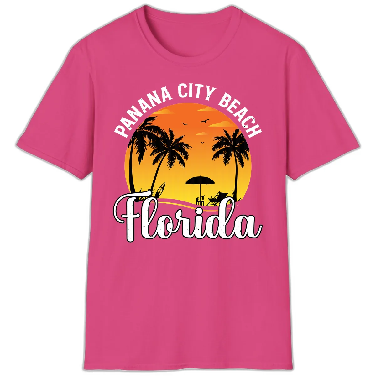 Panama City Beach Tiki Sunset T-Shirt in Heliconia
