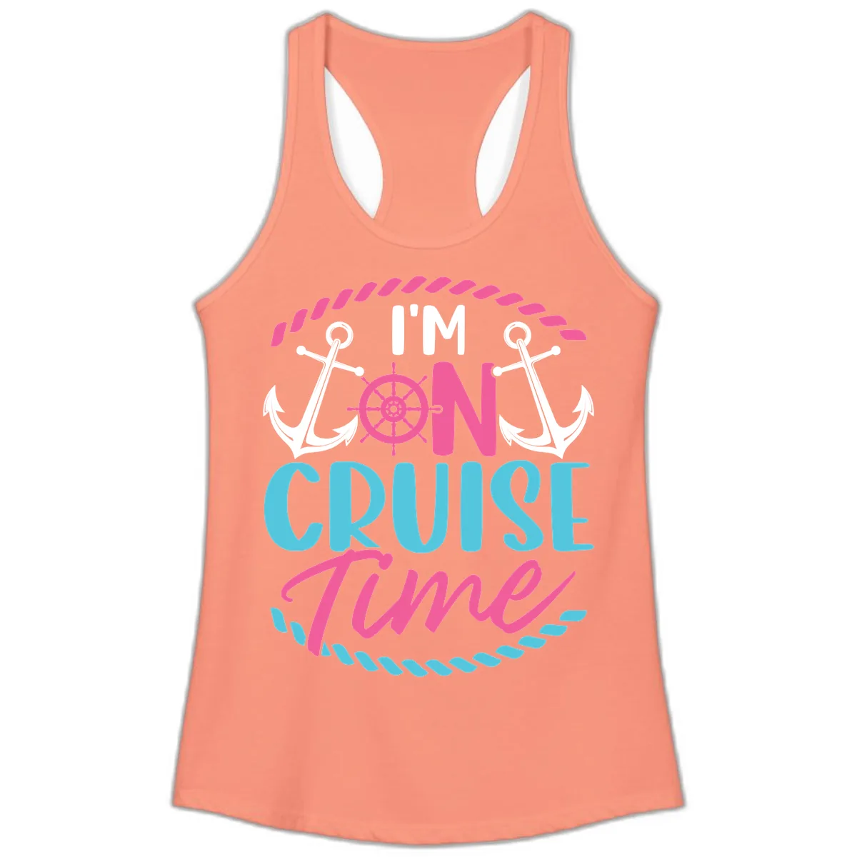 I'm On Cruise Time Ladies Tank in Solid Light Orange