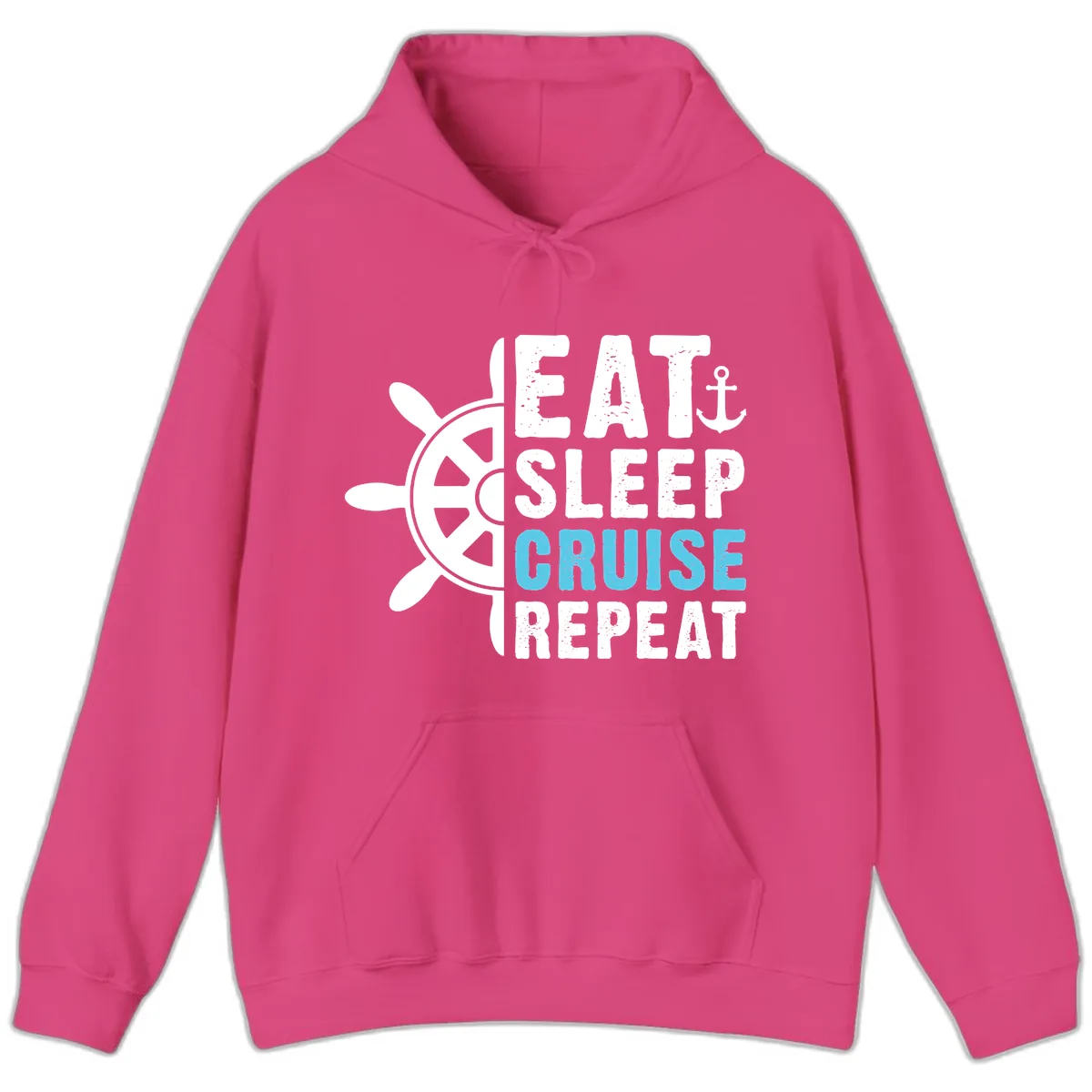 Eat Sleep Cruise Repeat Hoodie in Heliconia