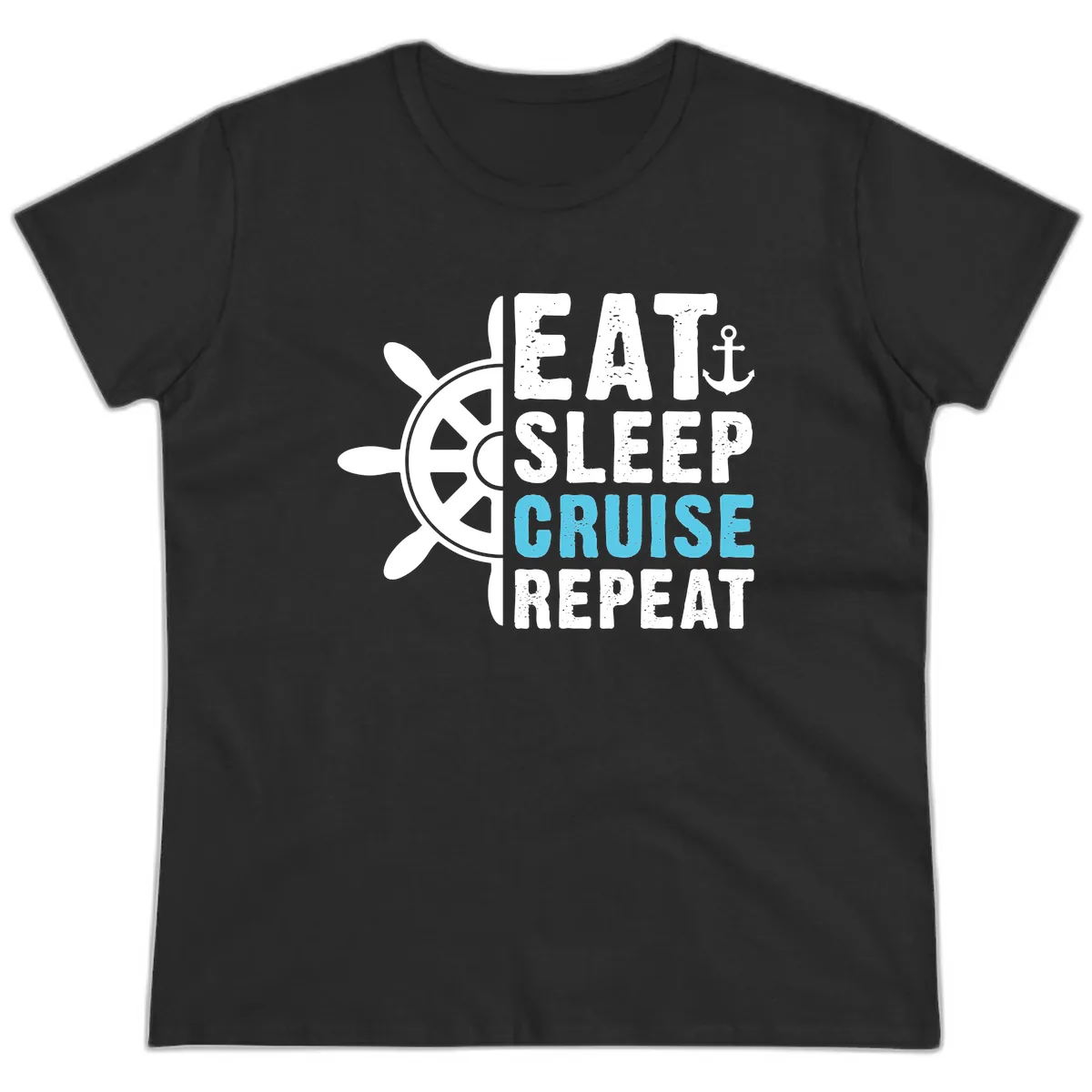 Eat Sleep Cruise Repeat Ladies Tee in Black