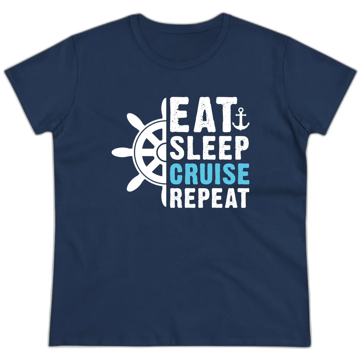 Eat Sleep Cruise Repeat Ladies Tee in Navy