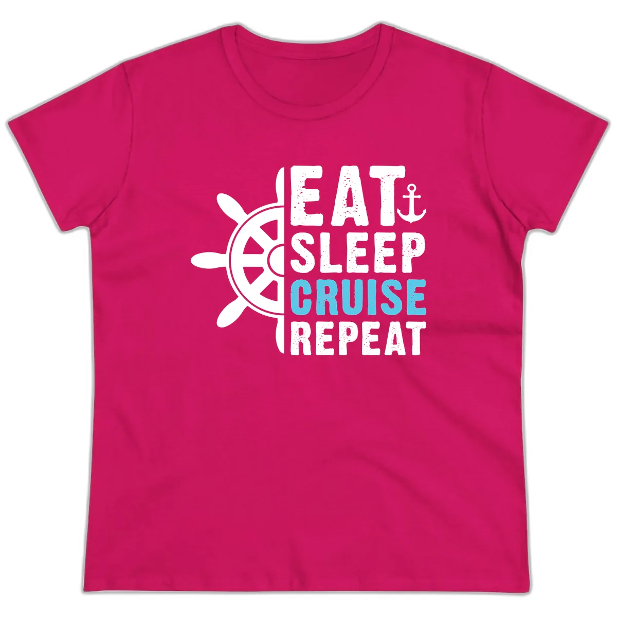 Eat Sleep Cruise Repeat Ladies Tee in Heliconia