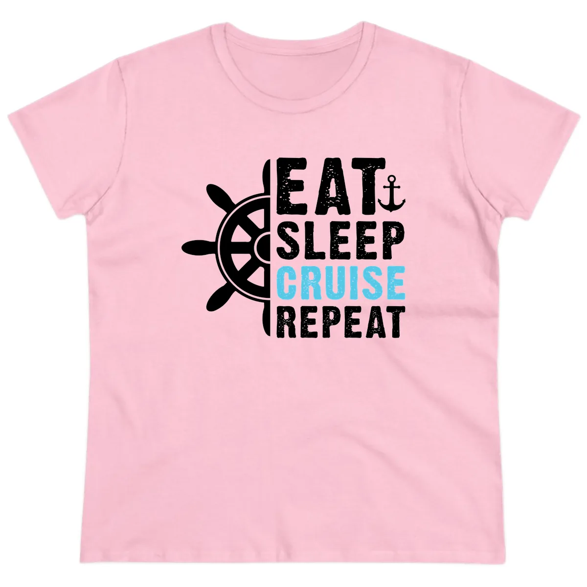 Eat Sleep Cruise Repeat Ladies Tee in Light Pink
