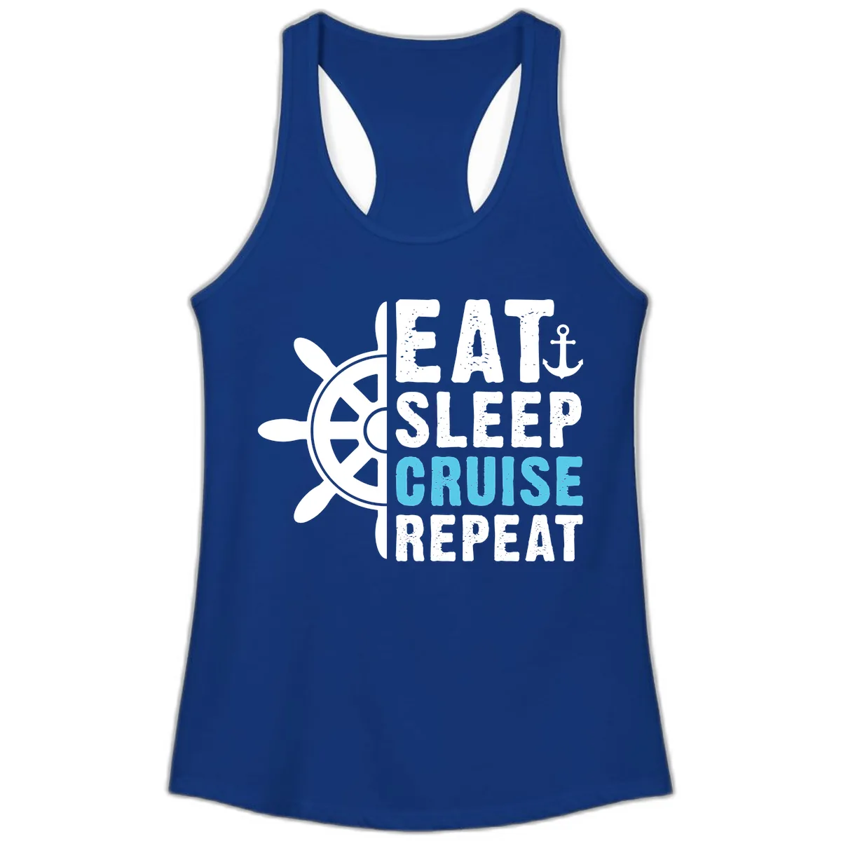 Eat Sleep Cruise Repeat Ladies Tank in Solid Royal