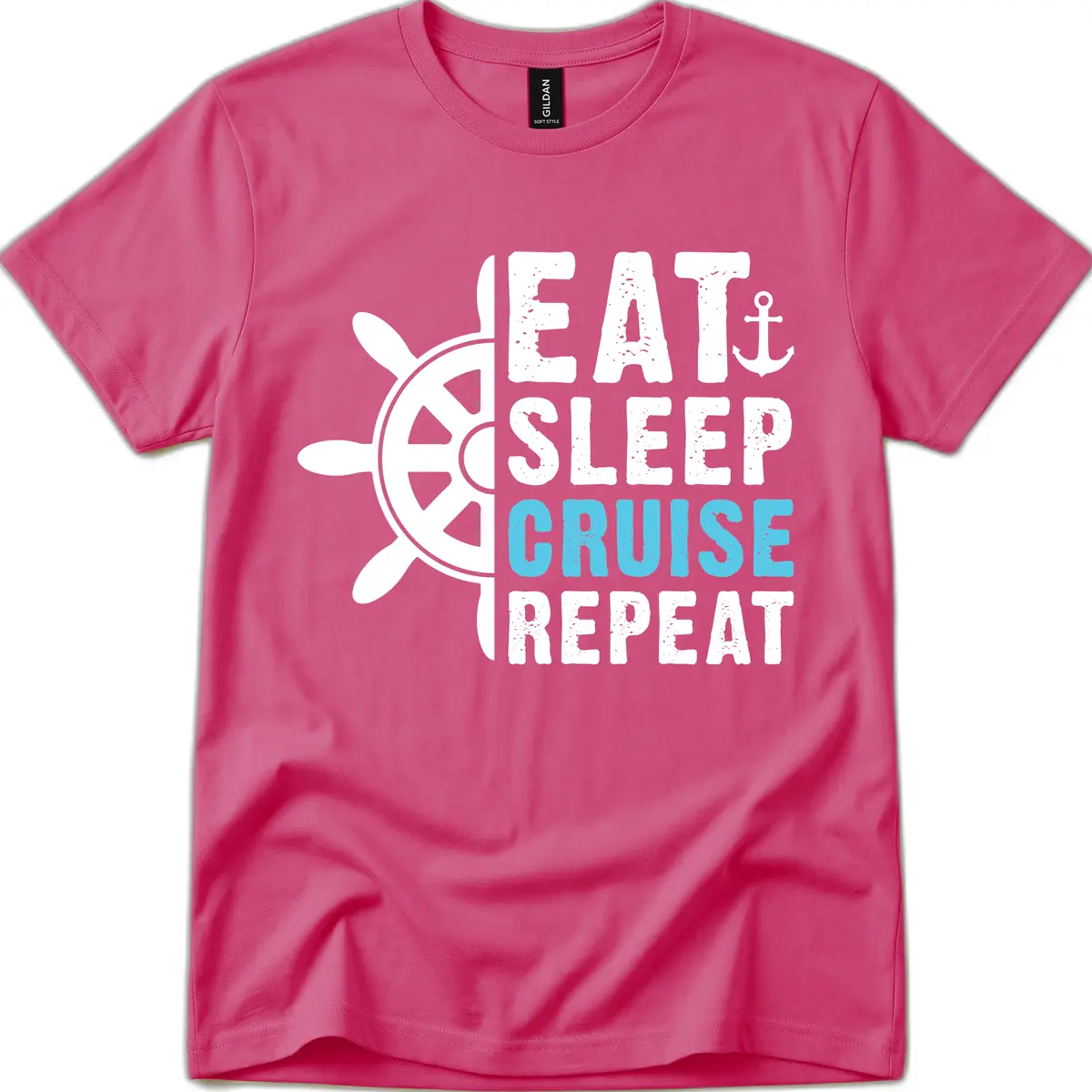 Eat Sleep Cruise Repeat T-Shirt in Heliconia