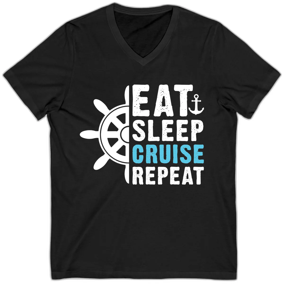 Eat Sleep Cruise Repeat V-Neck in Black