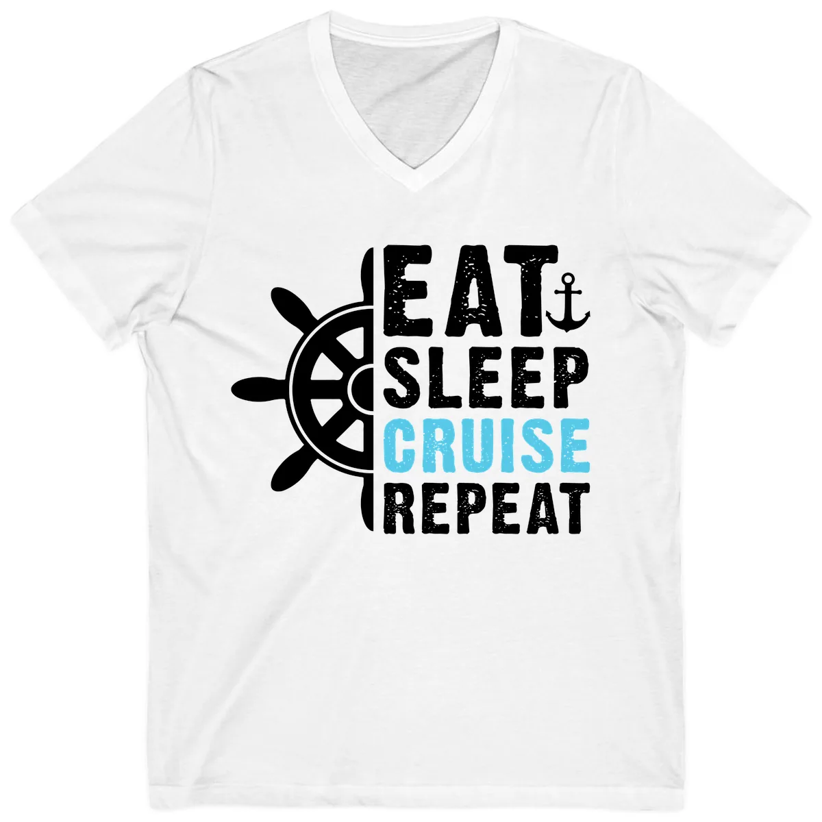 Eat Sleep Cruise Repeat V-Neck in White
