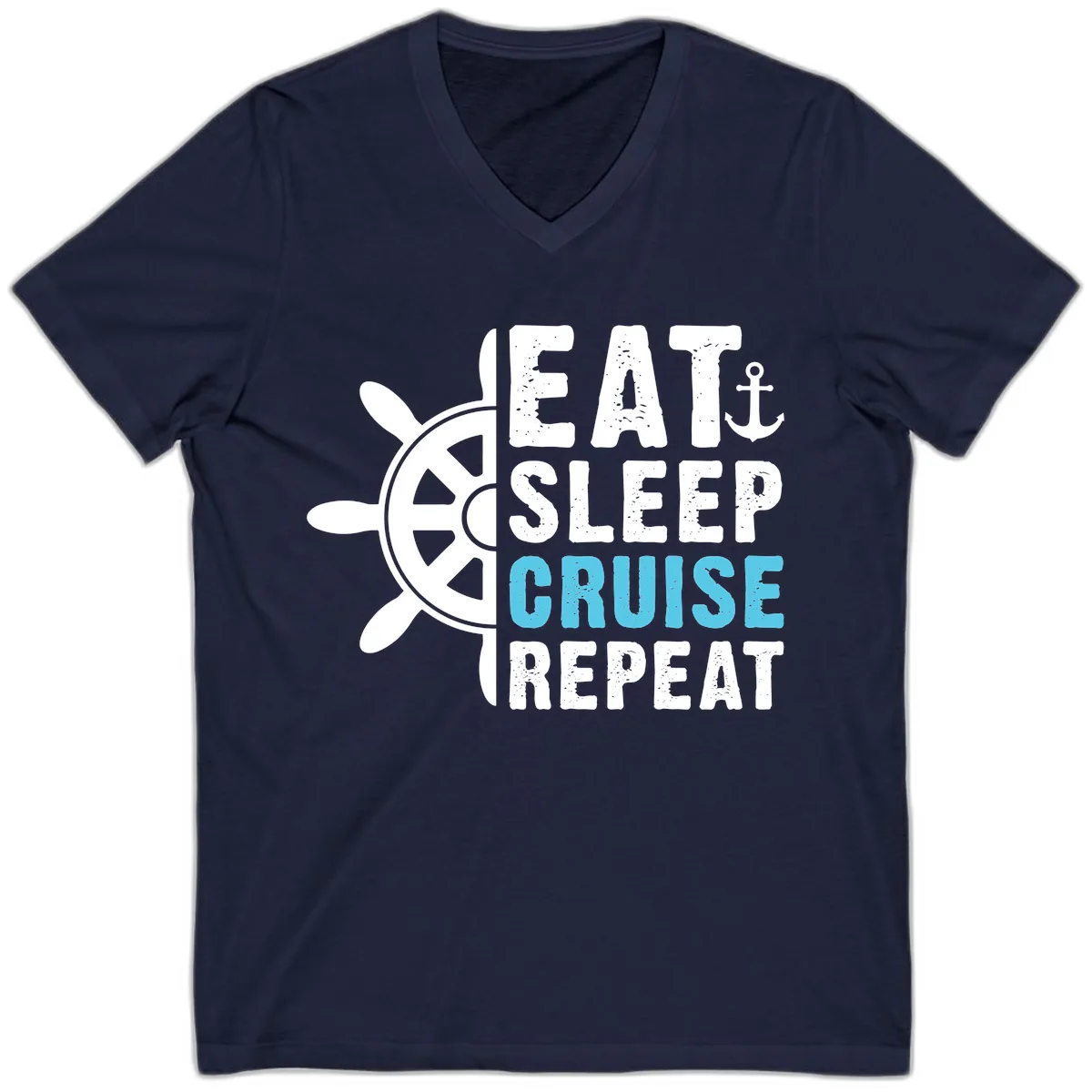 Eat Sleep Cruise Repeat V-Neck in Navy