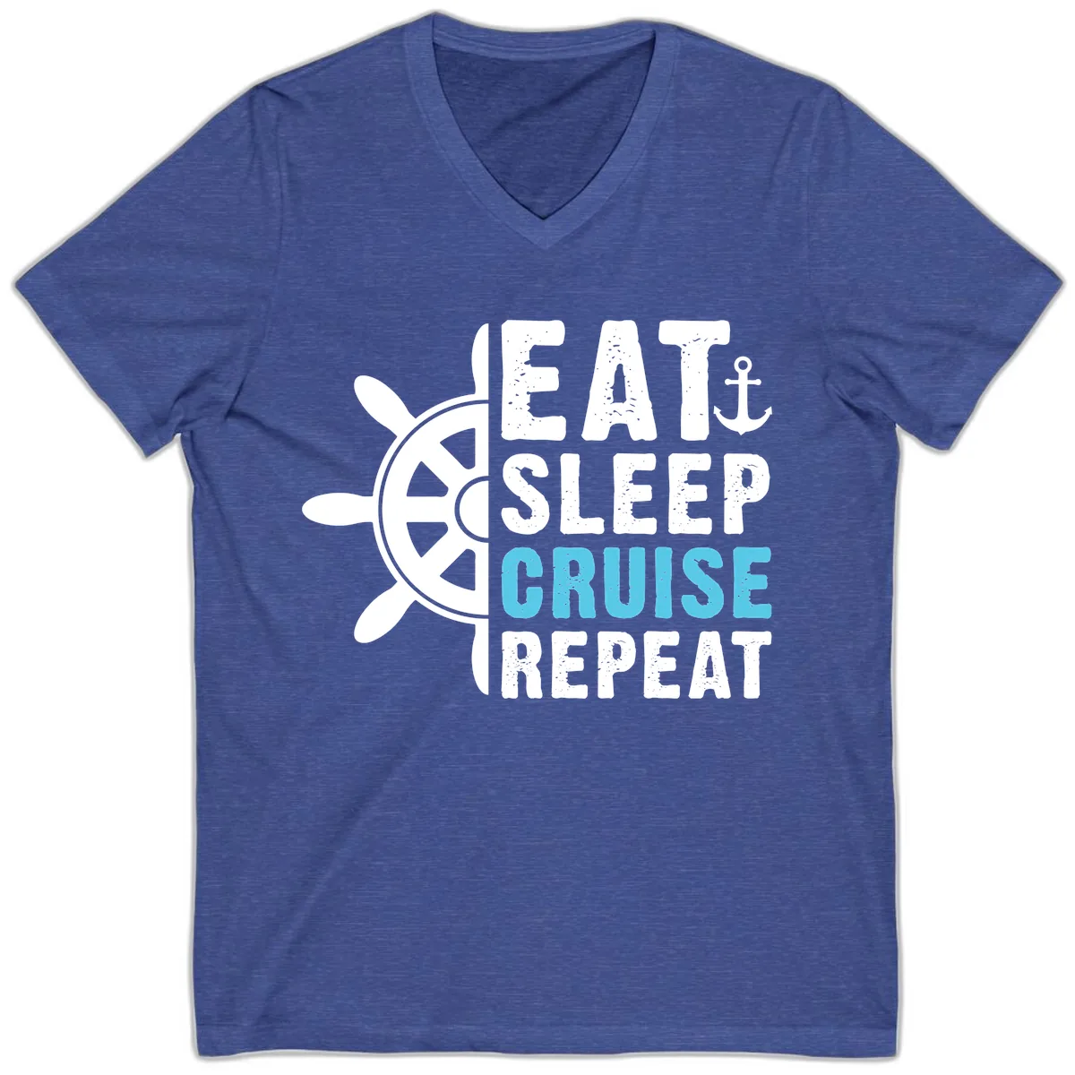 Eat Sleep Cruise Repeat V-Neck in Heather True Royal