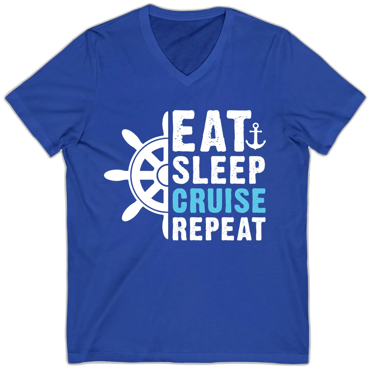 Eat Sleep Cruise Repeat V-Neck in True Royal