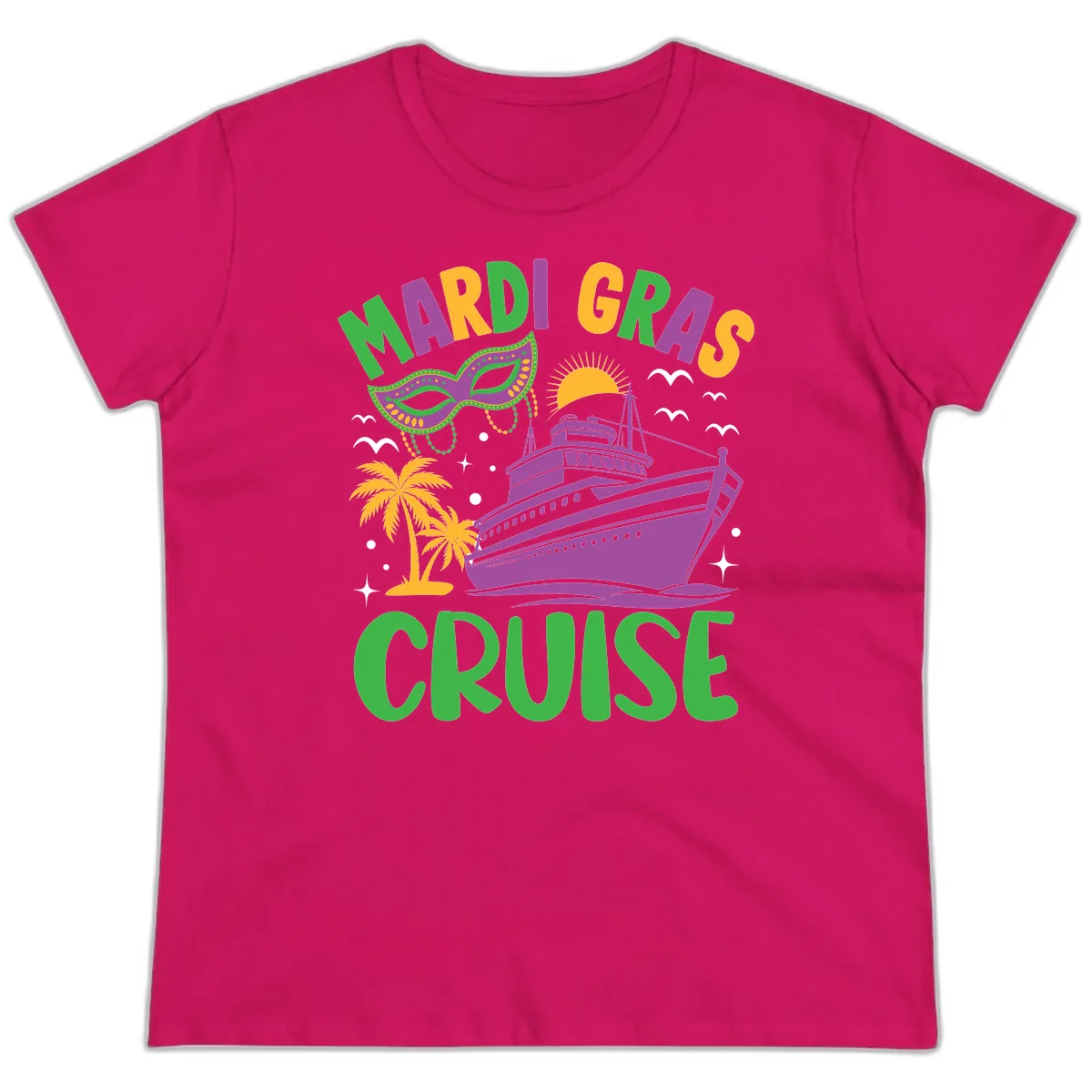 Mardi Gras Cruise Ladies Tee in Heliconia