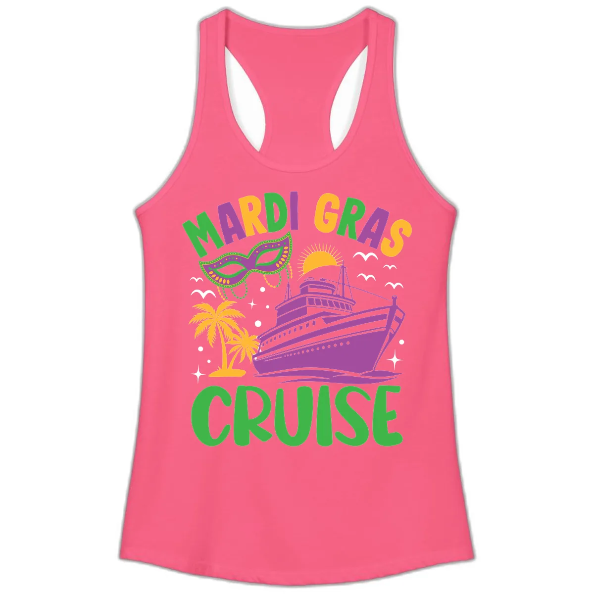 Mardi Gras Cruise Ladies Tank in Solid Hot Pink