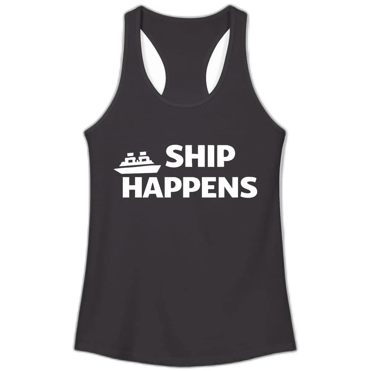 Ship Happens Cruise Nautical Design Ladies Tank in Black