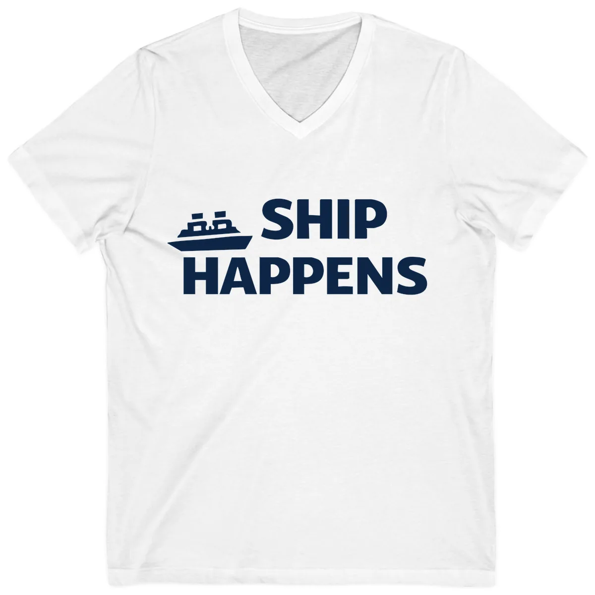 Ship Happens Cruise Nautical Design V-Neck in White