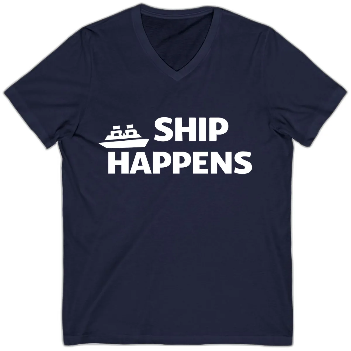 Ship Happens Cruise Nautical Design V-Neck in Navy