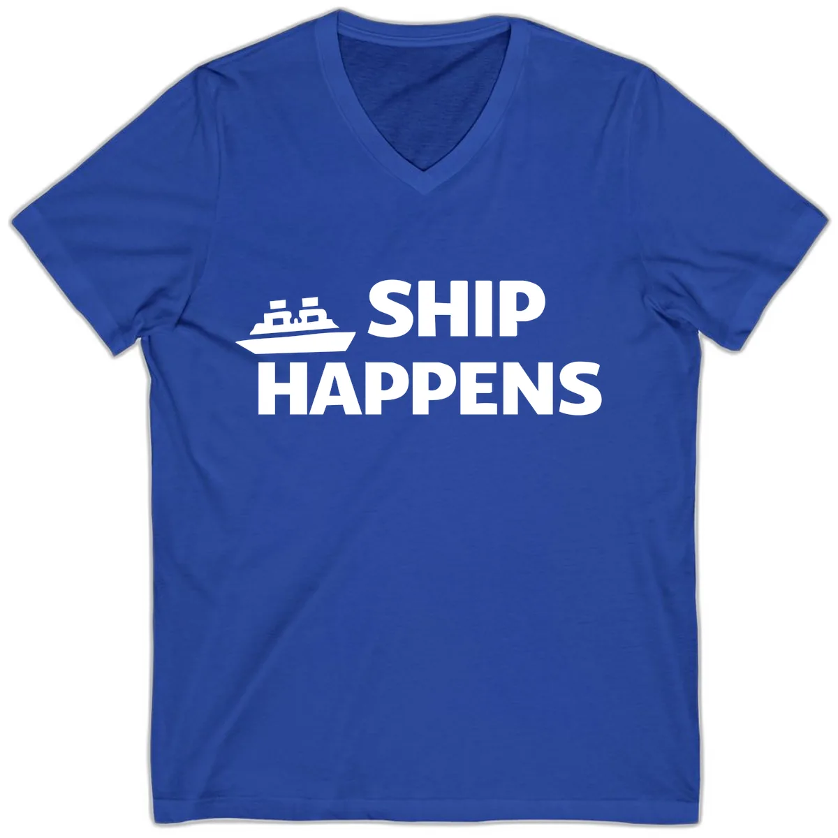 Ship Happens Cruise Nautical Design V-Neck in True Royal