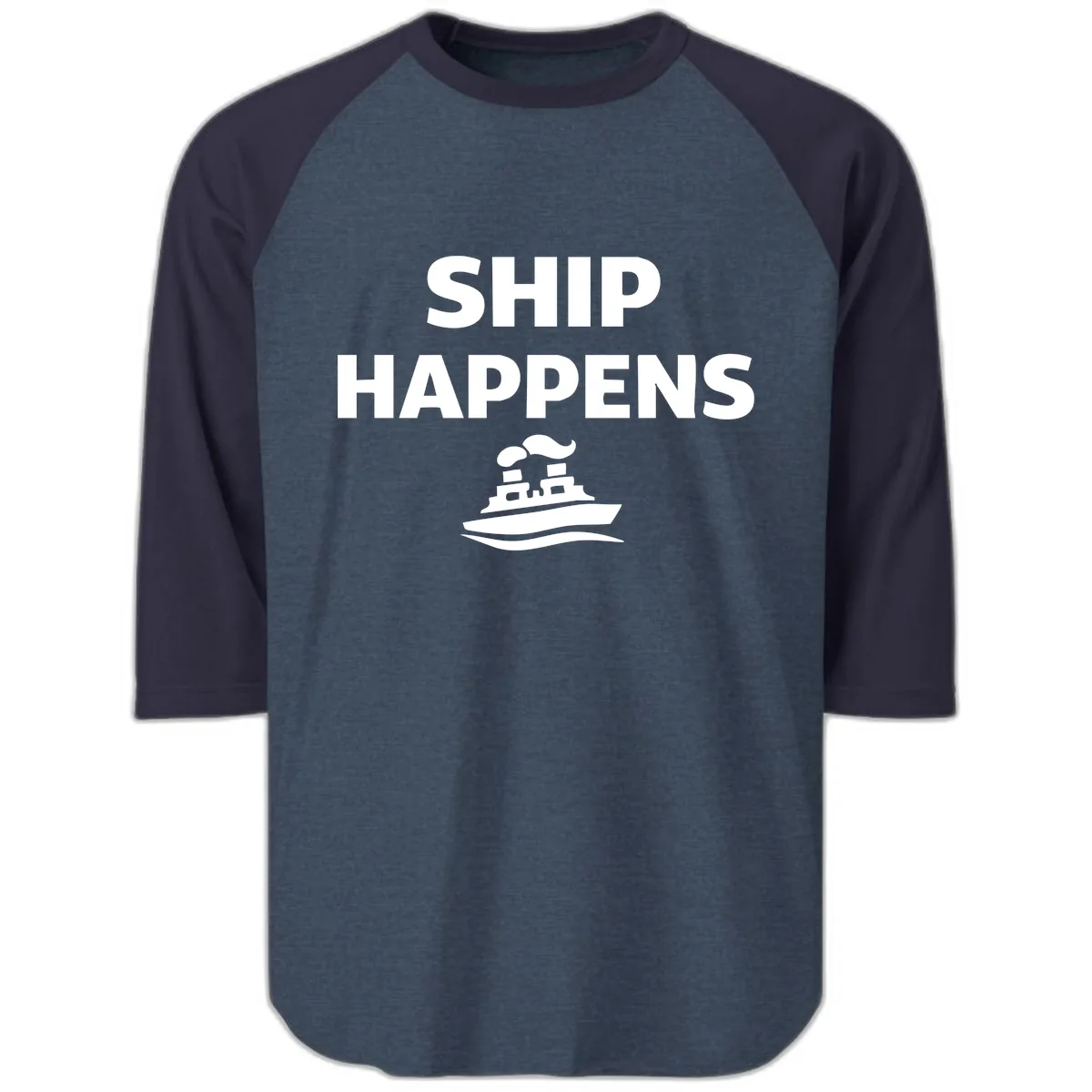 Ship Happens Raglan 3/4 in Heather Denim Navy