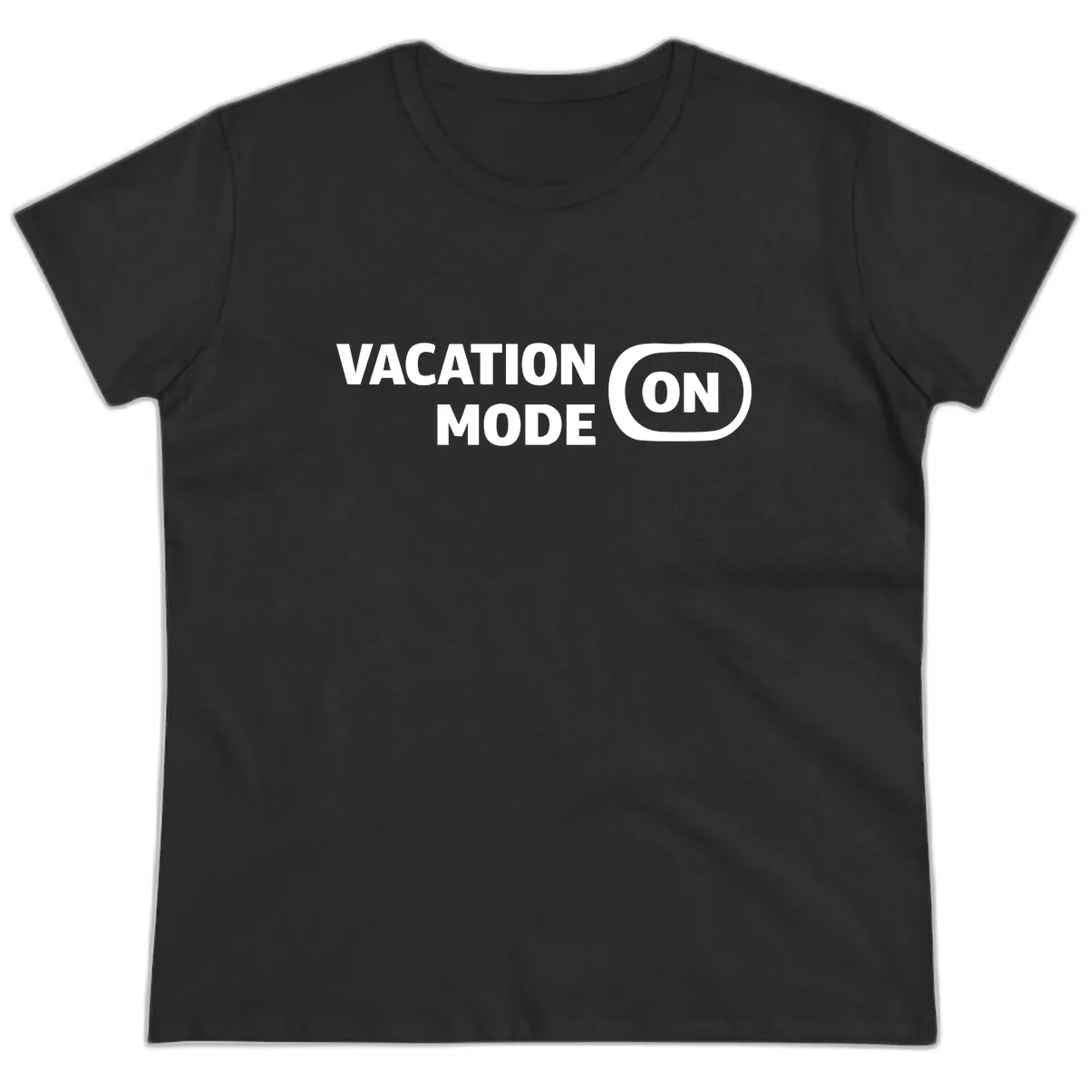 Vacation Mode On Ladies Tee in Black