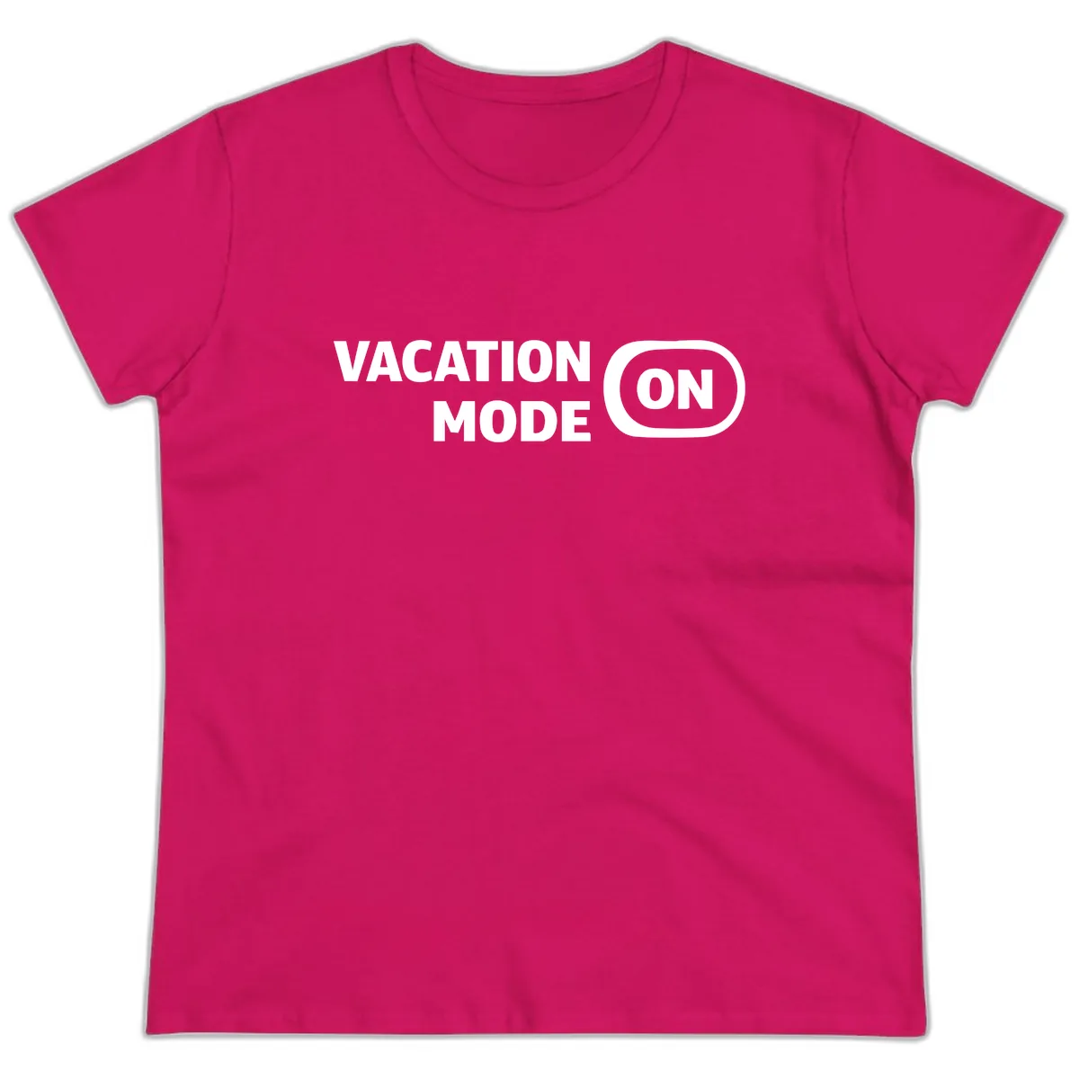 Vacation Mode On Ladies Tee in Heliconia