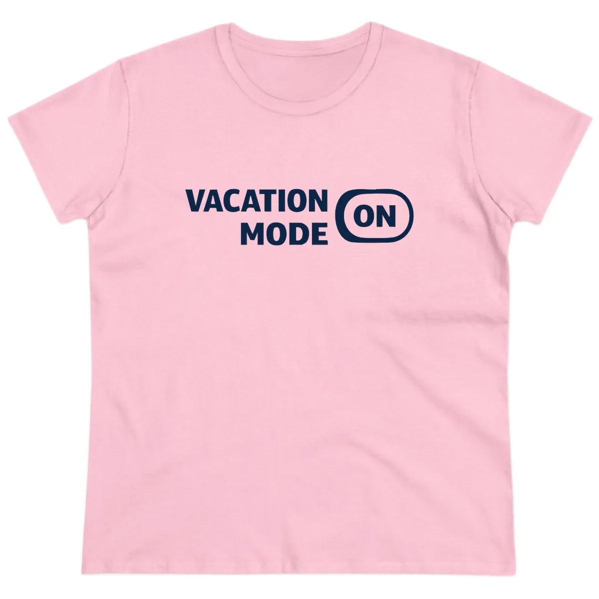 Vacation Mode On Ladies Tee in Light Pink