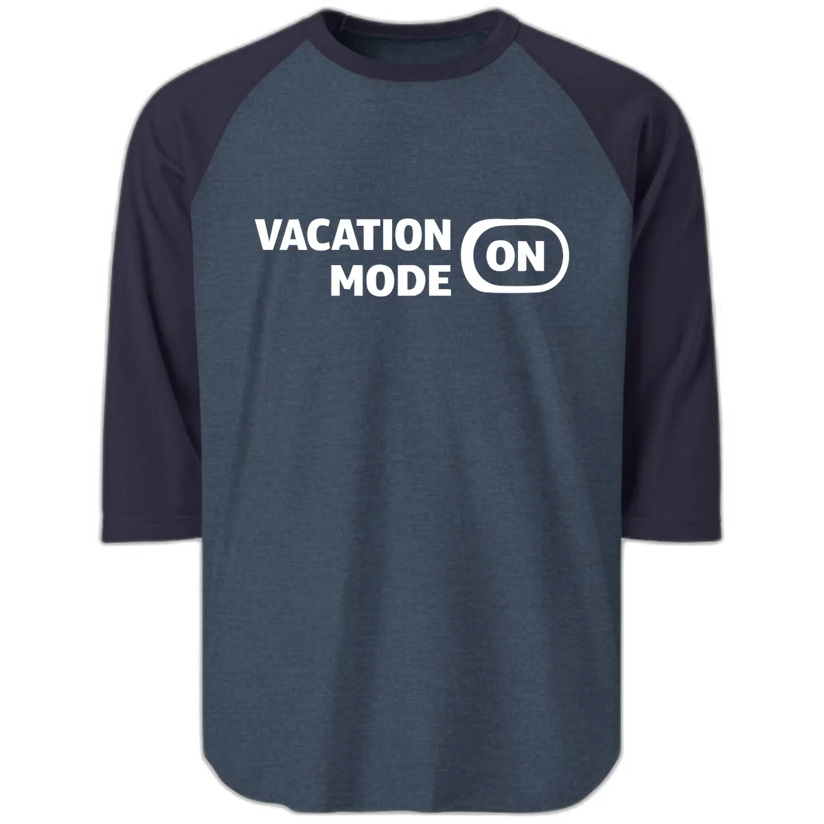 Vacation Mode On Raglan 3/4 in Heather Denim Navy