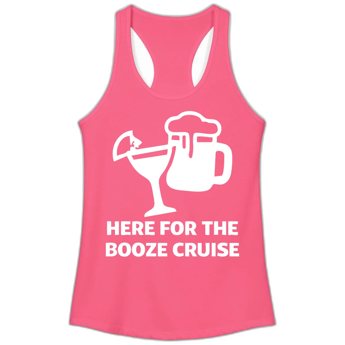 Here For The Booze Cruise Ladies Tank in Solid Hot Pink