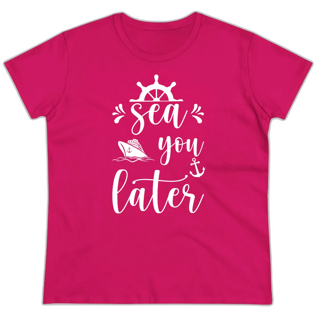 Sea You On The Water Ladies Tee in Heliconia