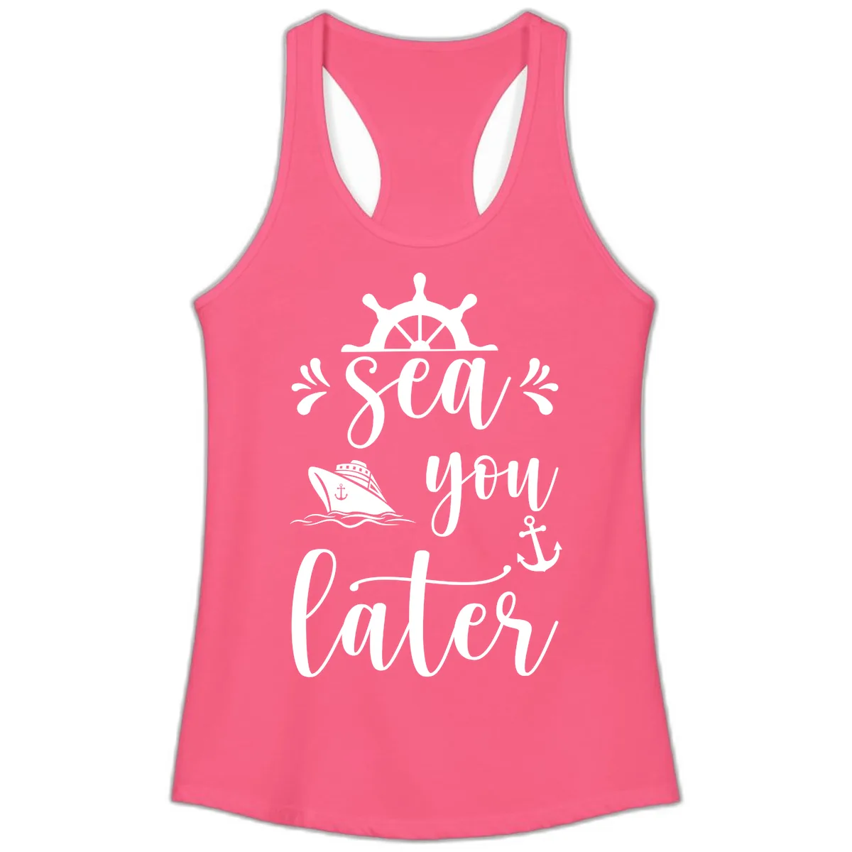 Sea You On The Water Ladies Tank in Solid Hot Pink