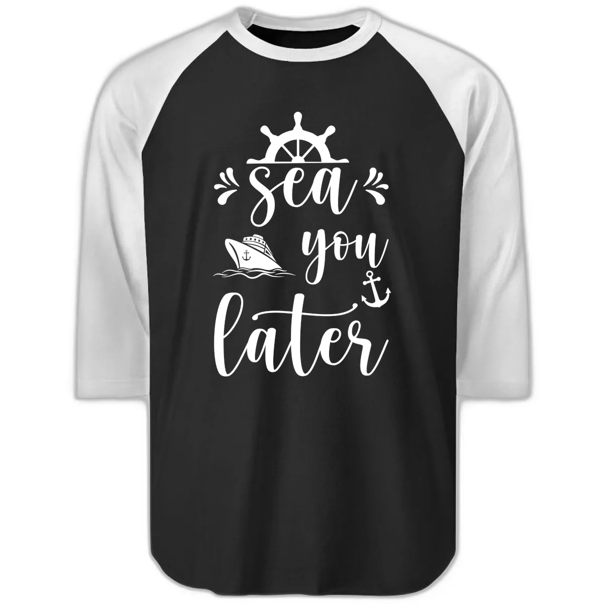 Sea You On The Water Raglan 3/4 in Black White