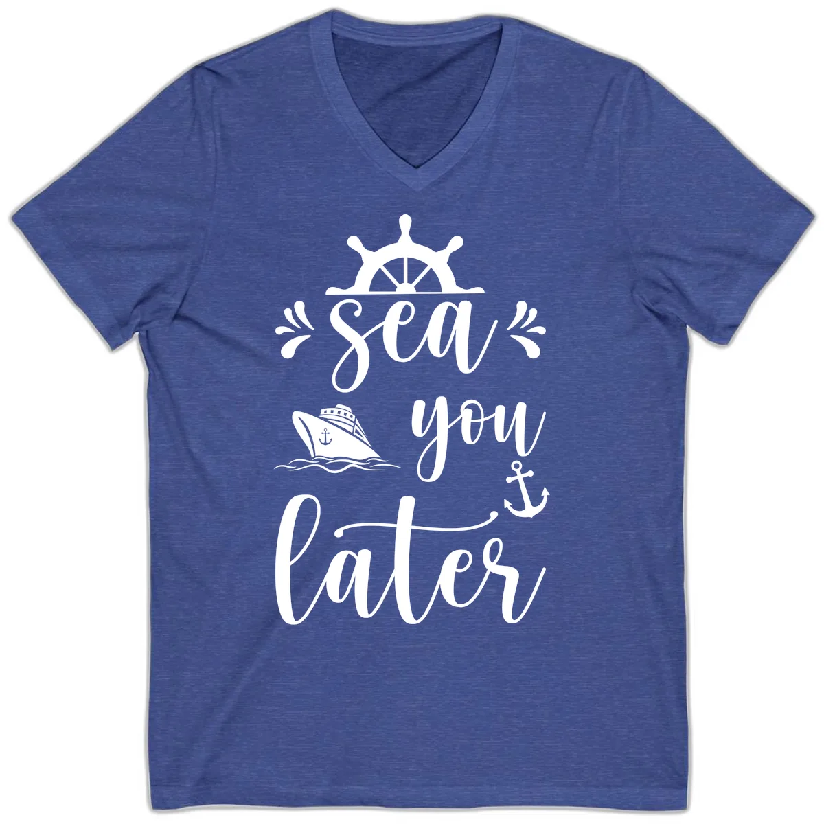 Sea You On The Water V-Neck in Heather True Royal