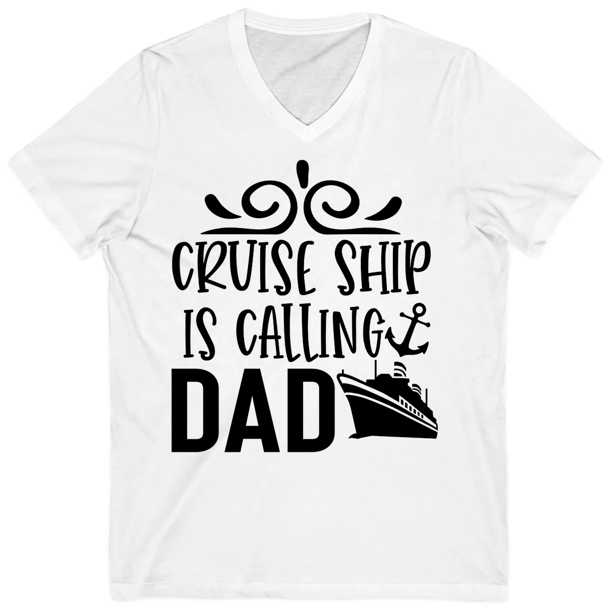 Cruise Ship Is Calling Dad V-Neck in White