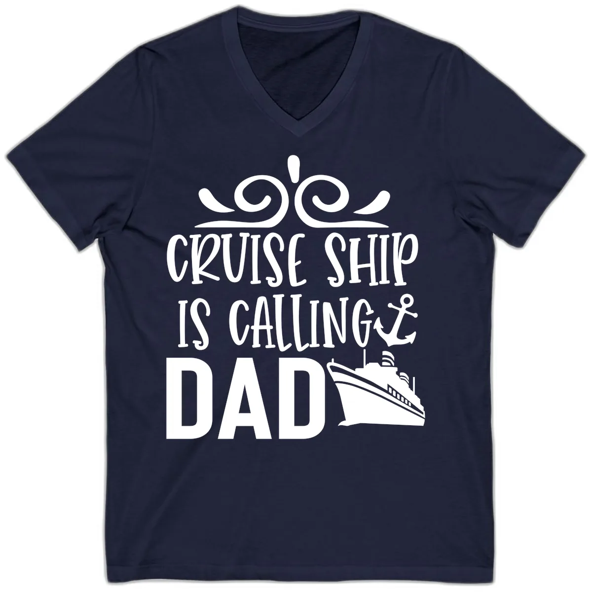 Cruise Ship Is Calling Dad V-Neck in Navy