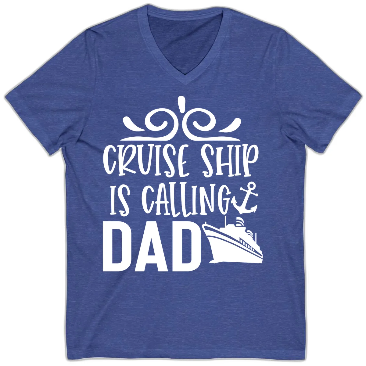 Cruise Ship Is Calling Dad V-Neck in Heather True Royal