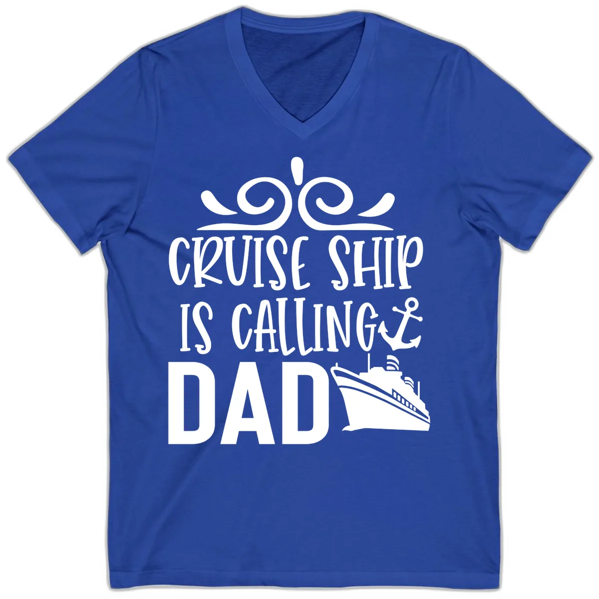 Cruise Ship Is Calling Dad V-Neck in True Royal