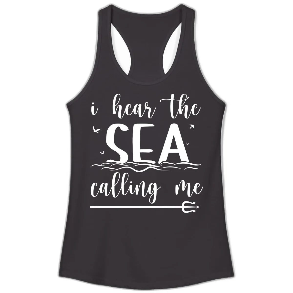 I Hear The Sea Calling Me Ladies Tank in Black