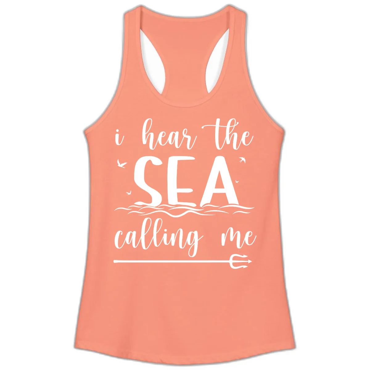 I Hear The Sea Calling Me Ladies Tank in Solid Light Orange