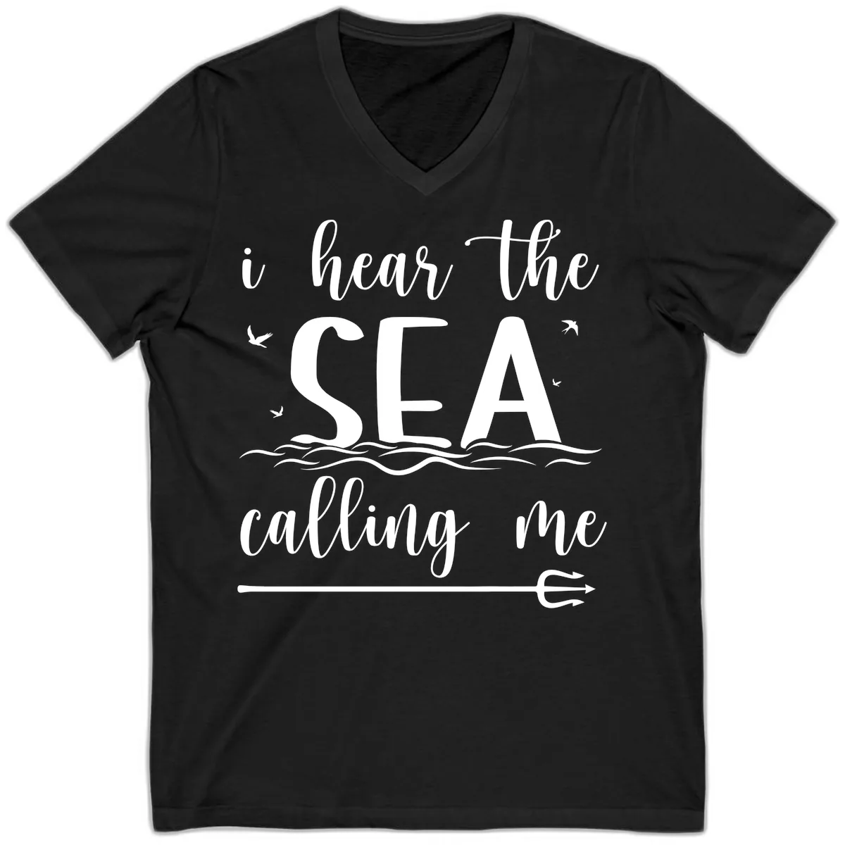 I Hear The Sea Calling Me V-Neck in Black