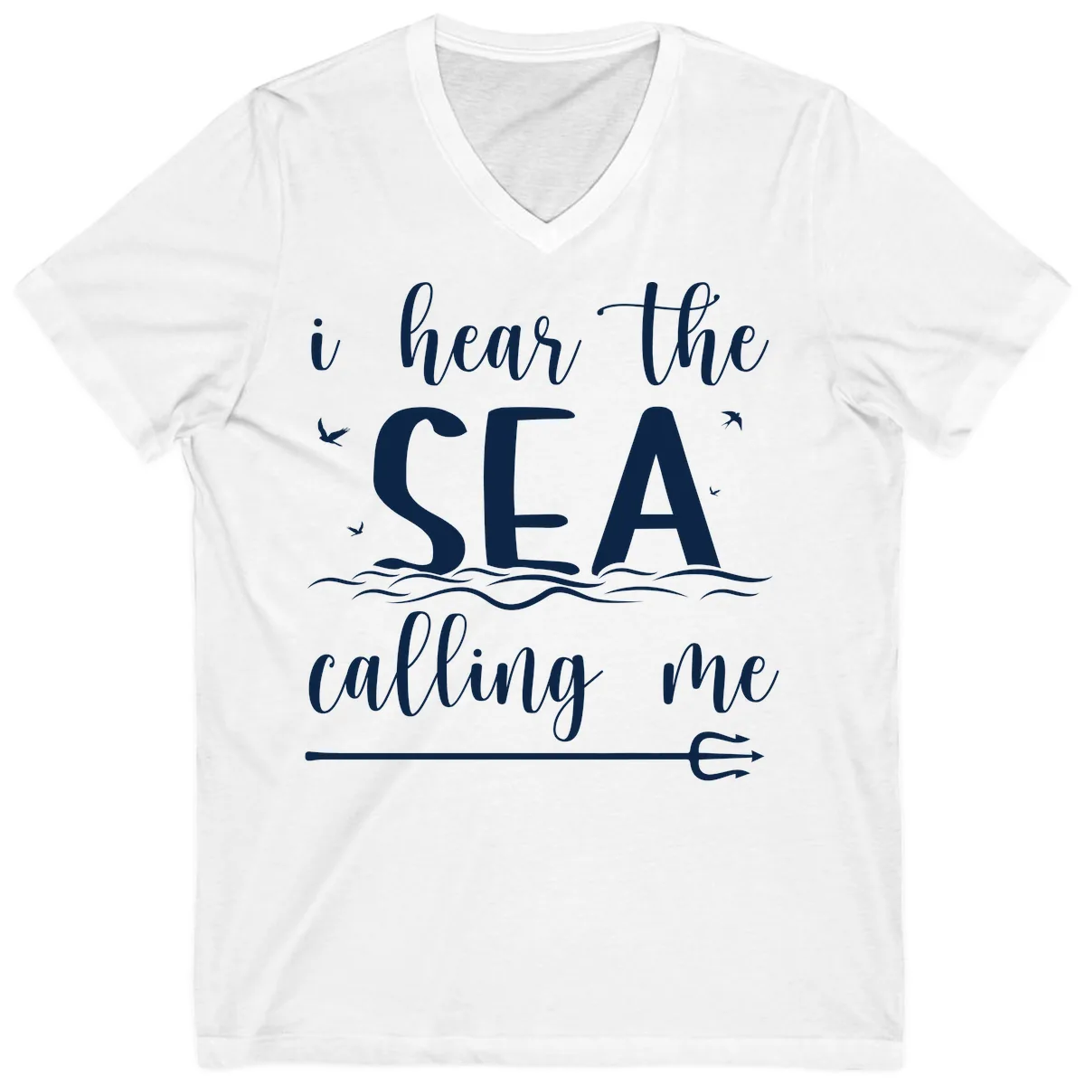 I Hear The Sea Calling Me V-Neck in White