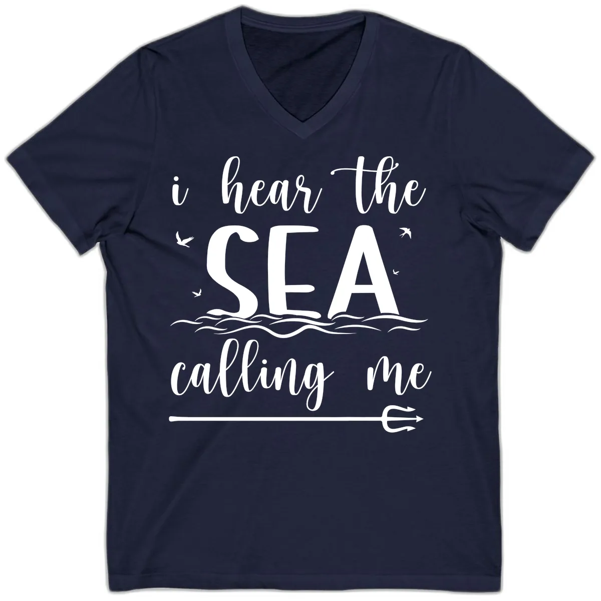I Hear The Sea Calling Me V-Neck in Navy