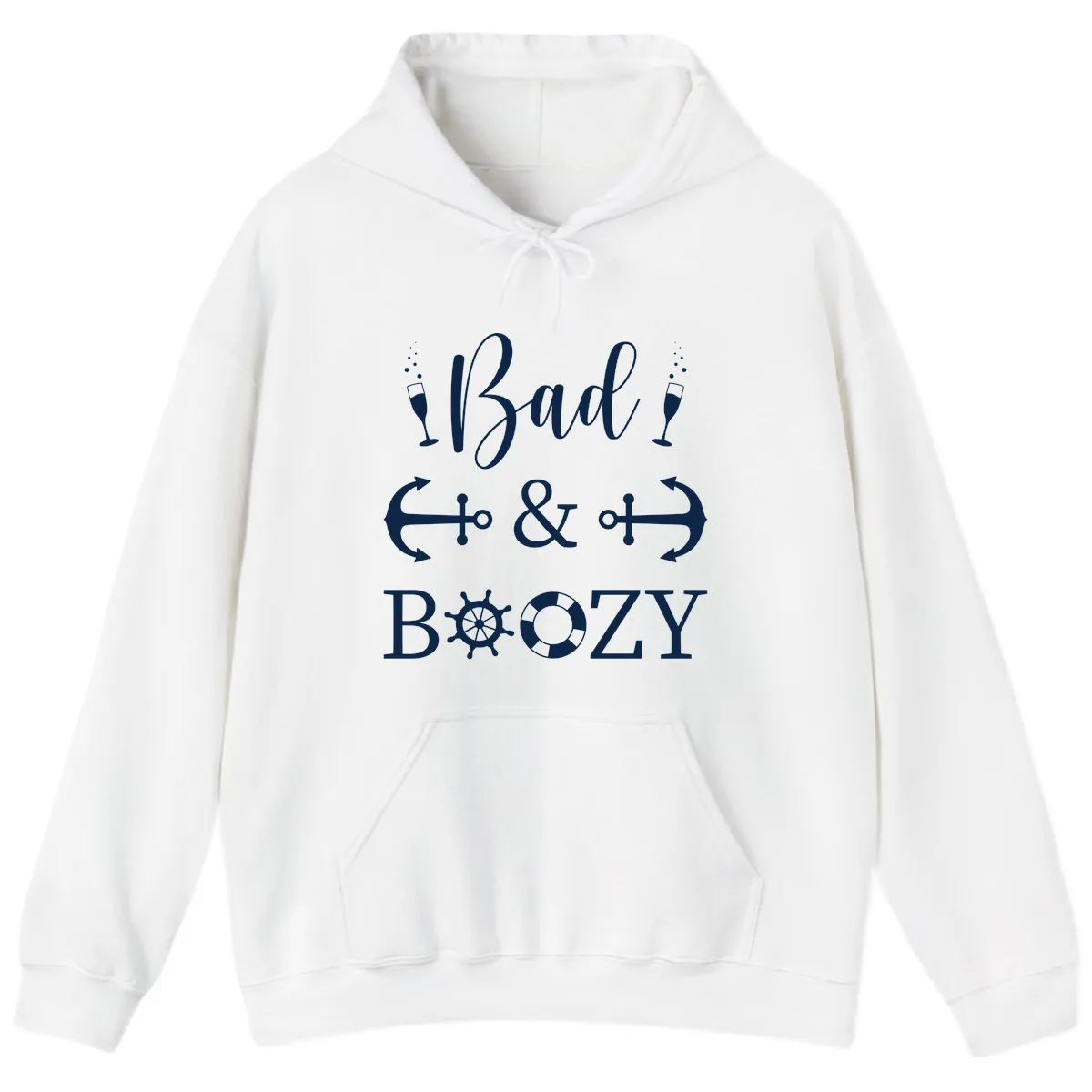 Bad & Bozy Nautical Cruise Design Hoodie in White