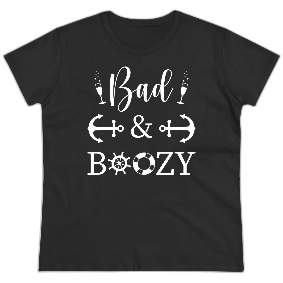 Bad & Bozy Nautical Cruise Design Ladies Tee in Black