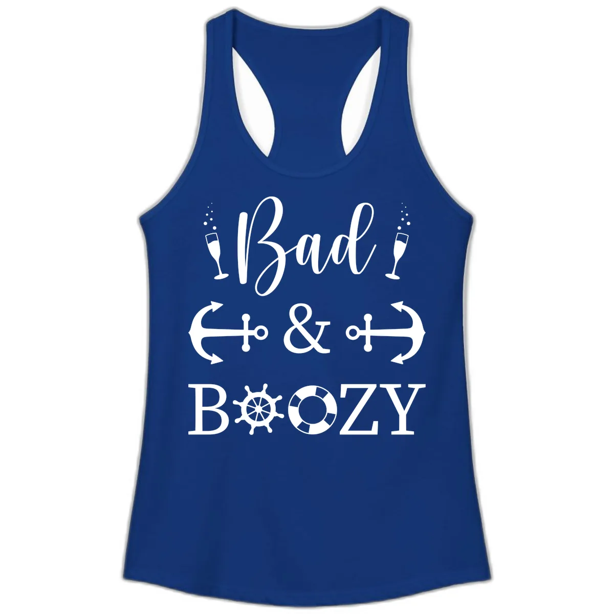 Bad & Bozy Nautical Cruise Design Ladies Tank in Solid Royal