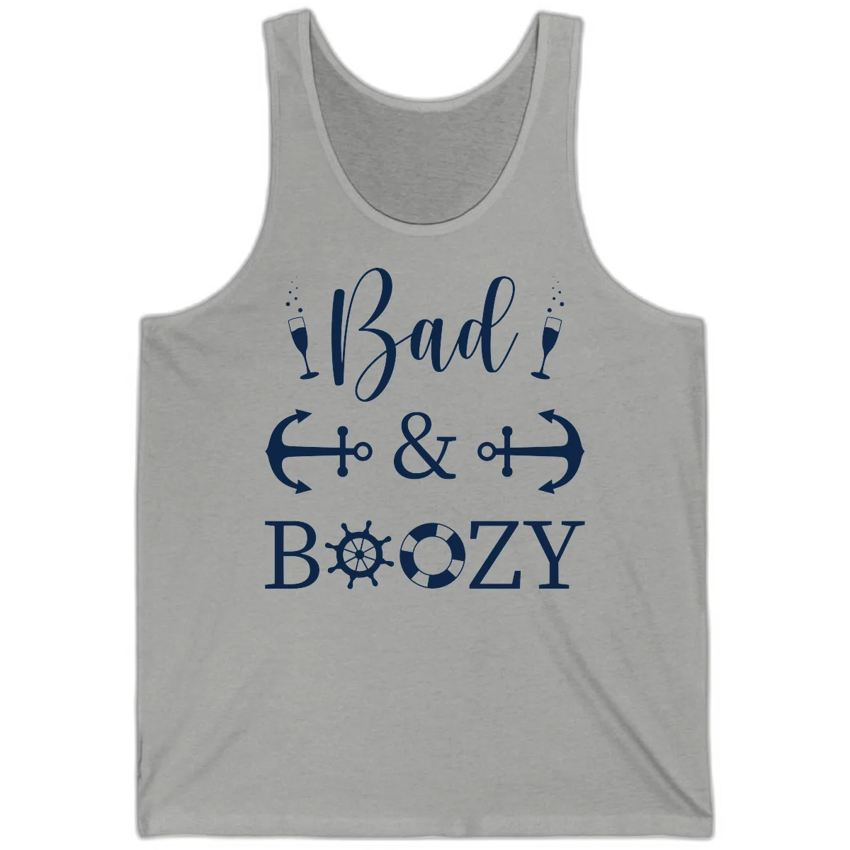 Bad & Bozy Nautical Cruise Design Tank in Athletic Heather